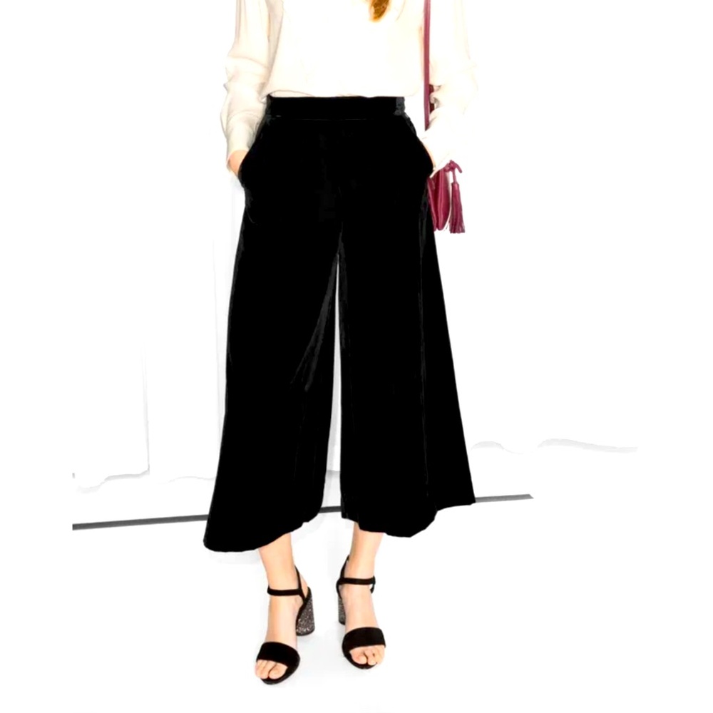 & Other Stories black velvet wide leg crop high waist culottes pants Women’s 4